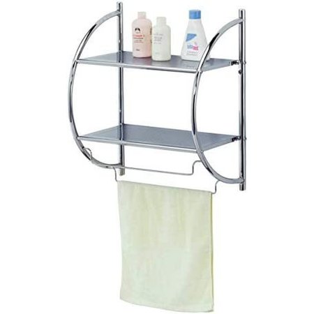 HOME BASICS 2 Tier Wall Mounting Chrome Plated Steel Bathroom Shelf with Towel Bar BS10105